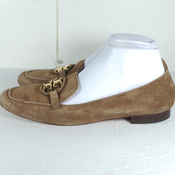 TORY BURCH Women's Metal Miller US8M Taupe Suede Medallion Logo Loafer Flats - Picture 2 of 16